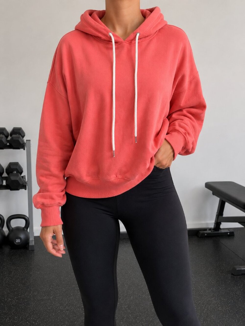 GAP Coral Pink Pullover Hoodie White Drawstring Sweatshirt